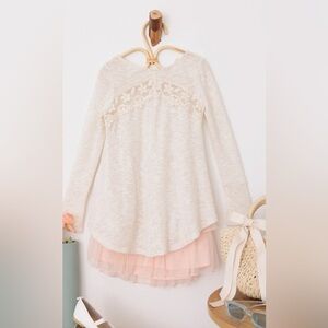 Kiddo by Katie Girls' Cream Lace Detail Long-Sleeve Top